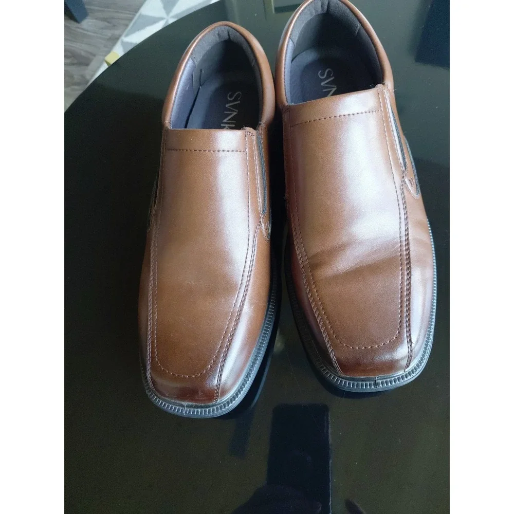 SVNKE D001 Men's Brown PU Slip On Square Toe Oxford Dress Shoes Size 8.5 Sz 41